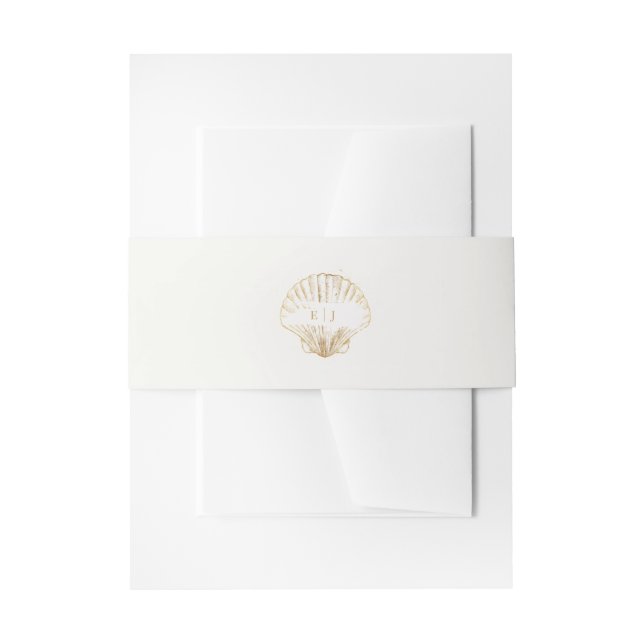 Elegant Coastal Golden Seashell Invitation Belly Band (Front Example)