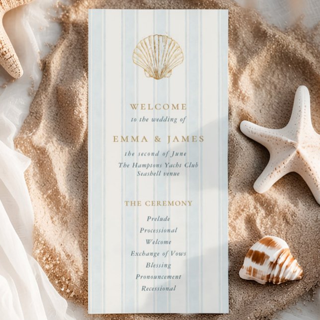 Elegant Coastal Golden Seashell Wedding Program (Creator Uploaded)