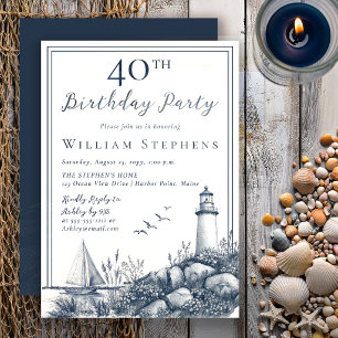 Elegant Coastal Lighthouse 40th Birthday Party Invitation