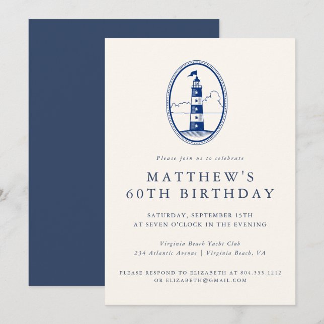 Elegant Coastal Lighthouse Adult Birthday Party  Invitation (Front/Back)