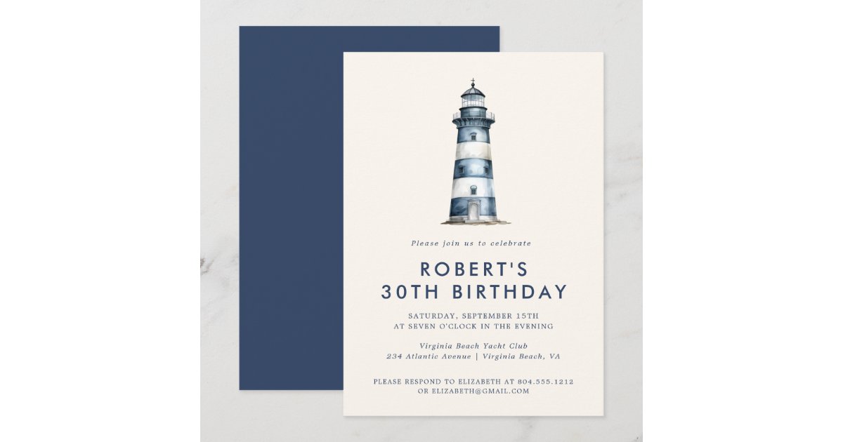 Elegant Coastal Lighthouse Adult Birthday Party Invitation | Zazzle