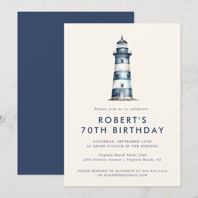 Elegant Coastal Lighthouse Adult Birthday Party  Invitation (Front/Back)