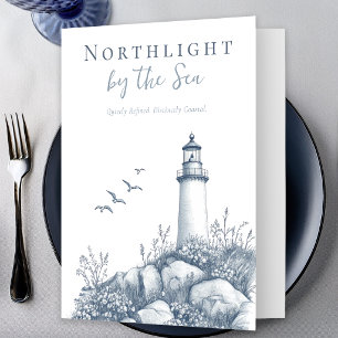 Elegant Coastal Lighthouse Restaurant Menu Blue