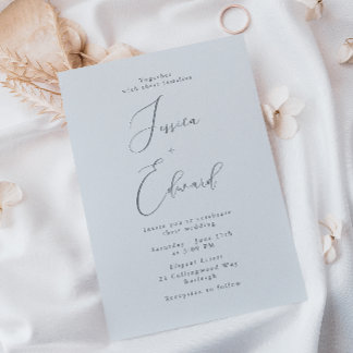 Elegant Coastal Mist Blue Script Wedding Invitation