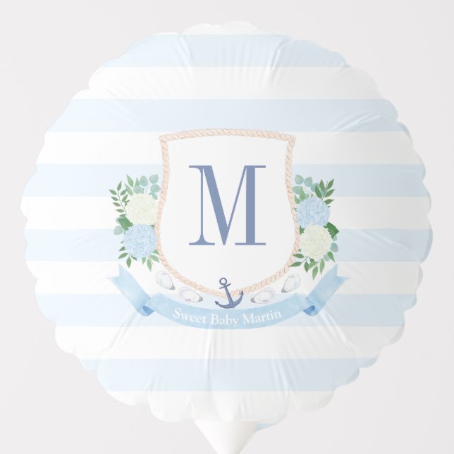 Elegant Coastal Monogram Baby Boy Shower Welcome Balloon (Front)