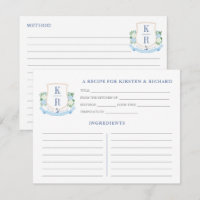 Elegant Coastal Monogram Bridal Shower Recipe Card