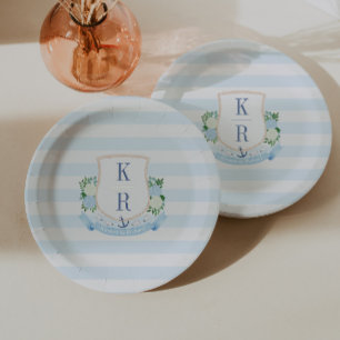 Elegant Coastal Monogram Wedding Shower Party Paper Plates