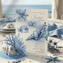 Elegant Coastal Ocean Blue Seashell Bridal Shower