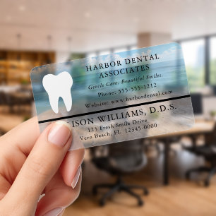 Elegant Coastal Ocean Semi-Opaque Dental Clear Business Cards
