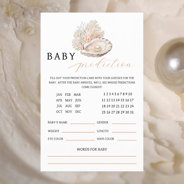 Elegant Coastal Pearl Baby Prediction Card Flyer (Creator Uploaded)