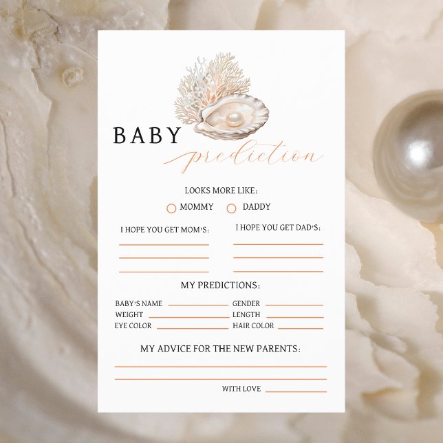 Elegant Coastal Pearl Baby Prediction Wishes Card Flyer (Creator Uploaded)