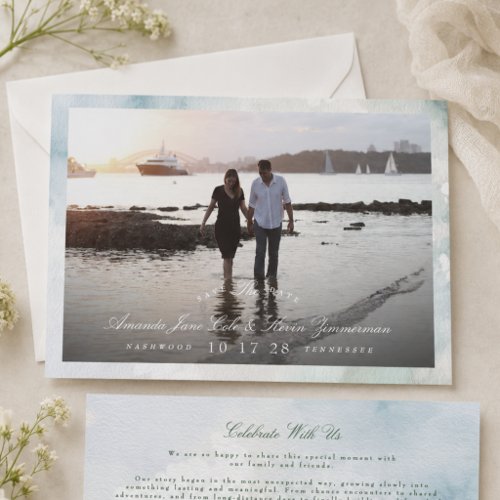 Elegant Coastal Photo Watercolor Save the Date