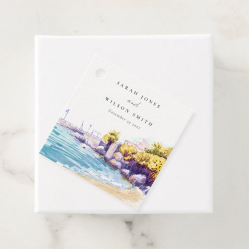 Elegant Coastal Sand Beach Rocky Seascape Wedding Favor Tags