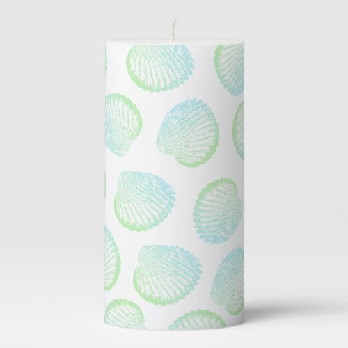 Elegant Coastal Sea Green  Blue Seashells Pillar Candle