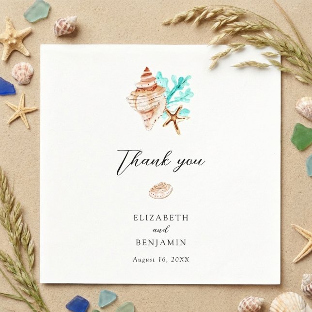 Elegant Coastal Seashell Minimal Beach Wedding Napkins (Creator Uploaded)