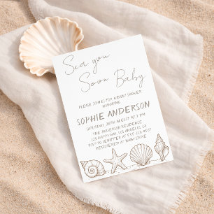 Elegant Coastal Seashell Sea You Soon Baby Shower Invitation
