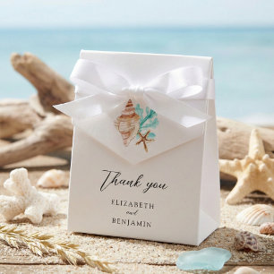 Elegant Coastal Seashell Thank you Beach Wedding Favor Boxes