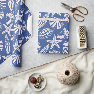 Elegant Coastal Seashell Toile Capri Sunset Wrapping Paper