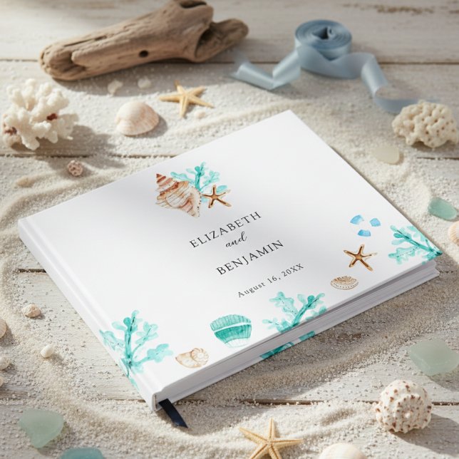 Elegant Coastal Seashell Watercolor Beach Wedding Guest Book (Creator Uploaded)