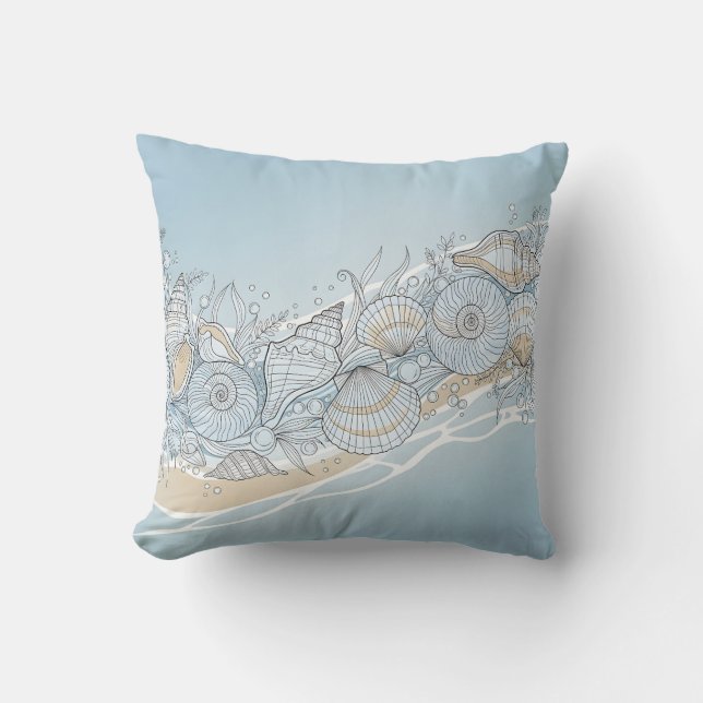 Elegant Coastal Seashells Throw Pillow (Front)