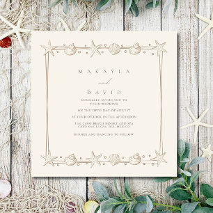 Elegant Coastal Seaside Seashell Beach Wedding Invitation