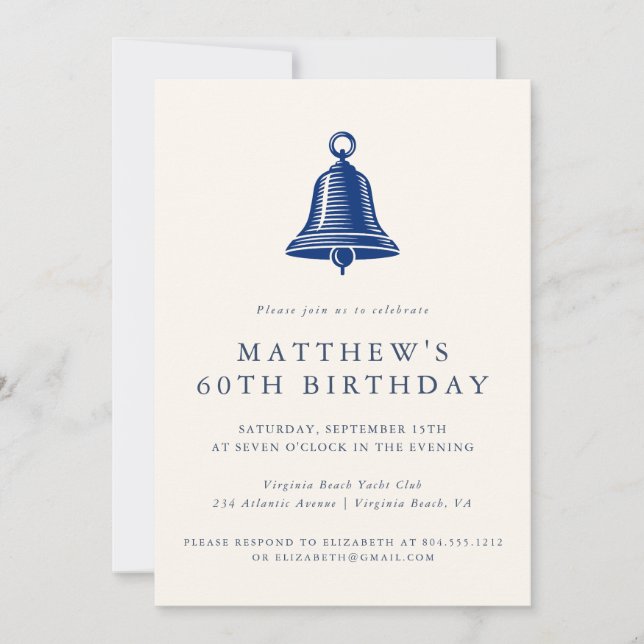 Elegant Coastal Ships Bell  Adult Birthday Party  Invitation (Front)