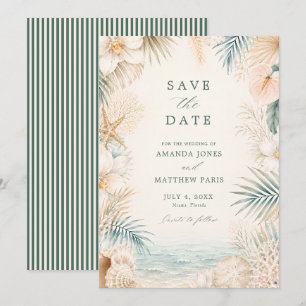 Elegant Coastal Stripe Beach Wedding Save The Date
