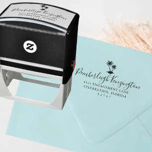 Elegant Coastal Tropical Palm Tree Home Address Self-inking Stamp