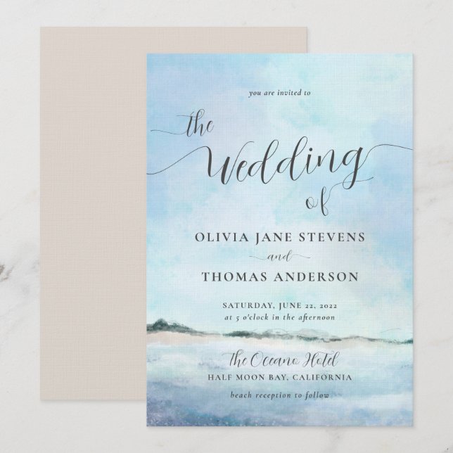 Elegant Coastal Watercolor Elopement Beach Wedding Invitation (Front/Back)