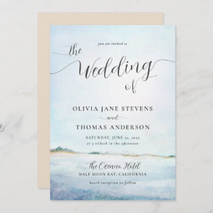 Elegant Coastal Watercolor Summer Beach Wedding Invitation