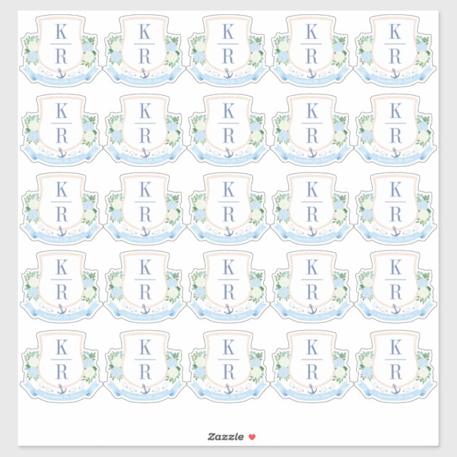 Elegant Coastal Wedding Monogram Sticker (Sheet)