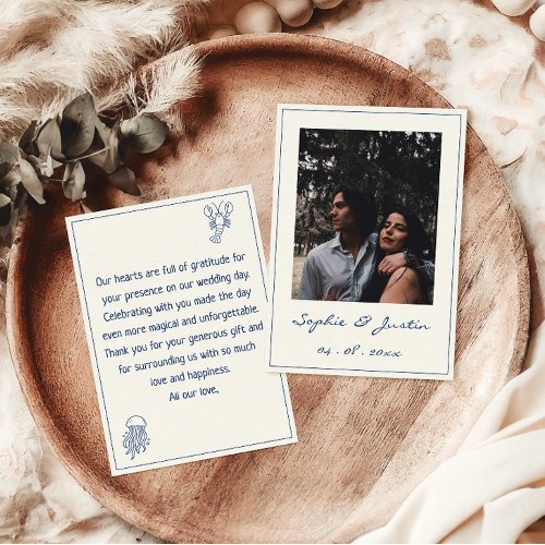 Elegant Coastal Wedding Thank You Card with Photo