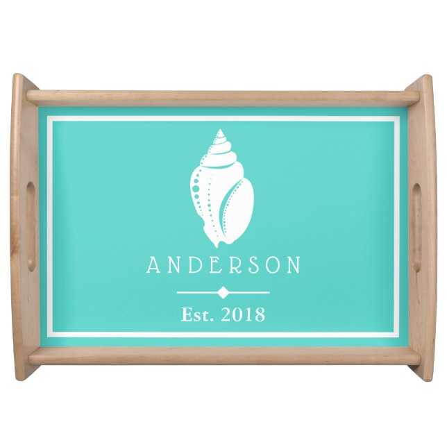 Elegant Coastal White Seashell | Personalized Serving Tray (Front)