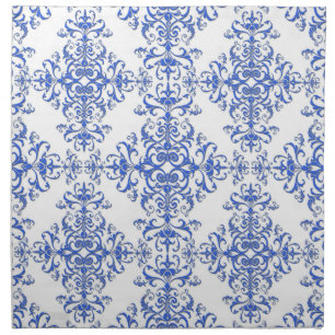 Elegant Cobalt Blue and White Floral Style Damask Cloth Napkin