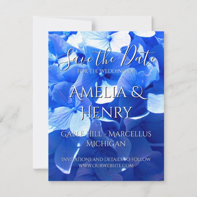 Elegant cobalt blue floral elegant blue hydrangea  save the date (Front)