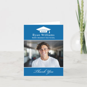 Elegant Cobalt Blue Personalized Graduation Photo Thank You Card