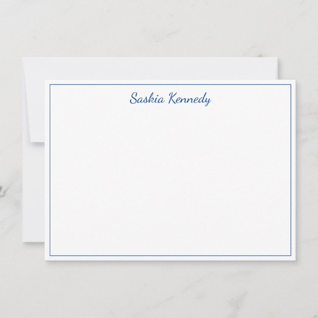 Elegant Cobalt Blue Script Border Personalized Note Card (Front)