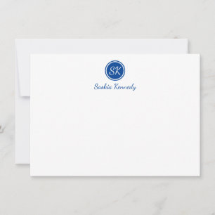 Elegant Cobalt Blue Script Monogram Professional Note Card