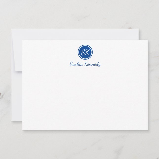 Elegant Cobalt Blue Script Monogram Professional Note Card (Front)