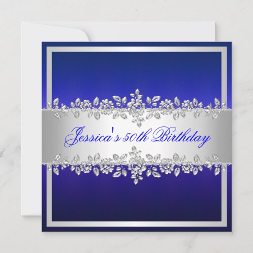 Elegant Cobalt Blue Silver Roses Birthday Party Personalized Invitations