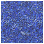 Elegant cobalt blue tooled leather  fabric