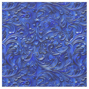 Elegant cobalt blue tooled leather  fabric