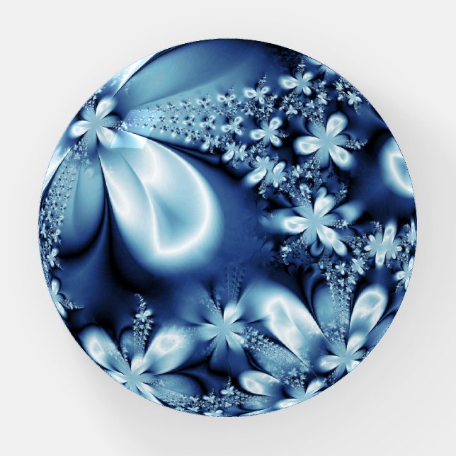 Elegant Cobalt Dark Blue Silky Flowers Paperweight (Front)