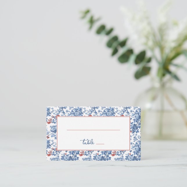 Elegant Cobalt Floral Border Place Card (Standing Front)