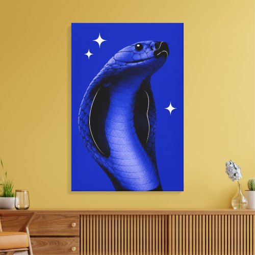 Elegant Cobra Blue Monochrome Editorial Art Canvas Print
