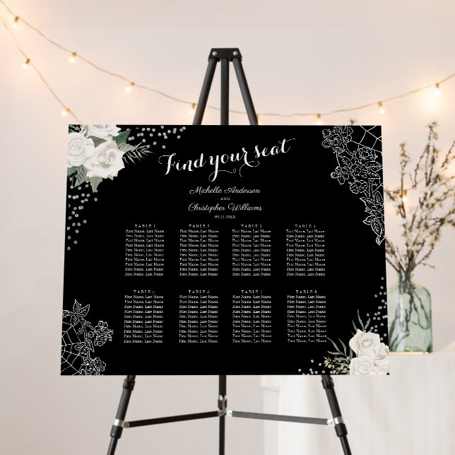 Elegant Cobweb And Rose Themed Seating Plan Foam Board (In Situ (Stand))