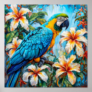 Elegant Cockatoo Parrot Exotic Bird Art 🦜🌸🌿✨ Poster