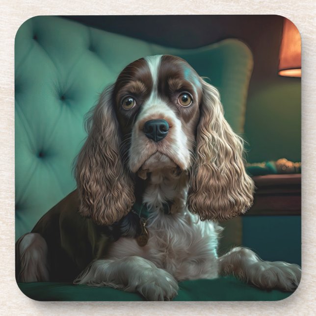 Elegant Cocker Spaniel Classic Portrait Design Beverage Coaster (Front)