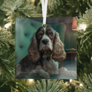 Elegant Cocker Spaniel Classic Portrait Design Glass Ornament