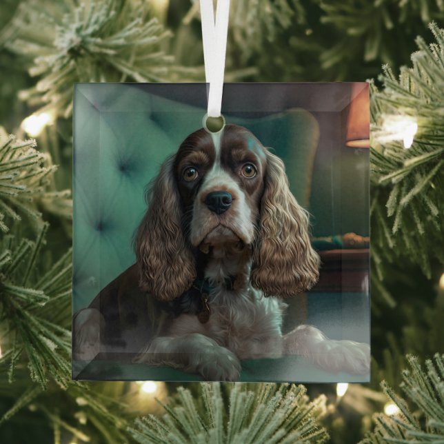 Elegant Cocker Spaniel Classic Portrait Design Glass Ornament (Insitu)